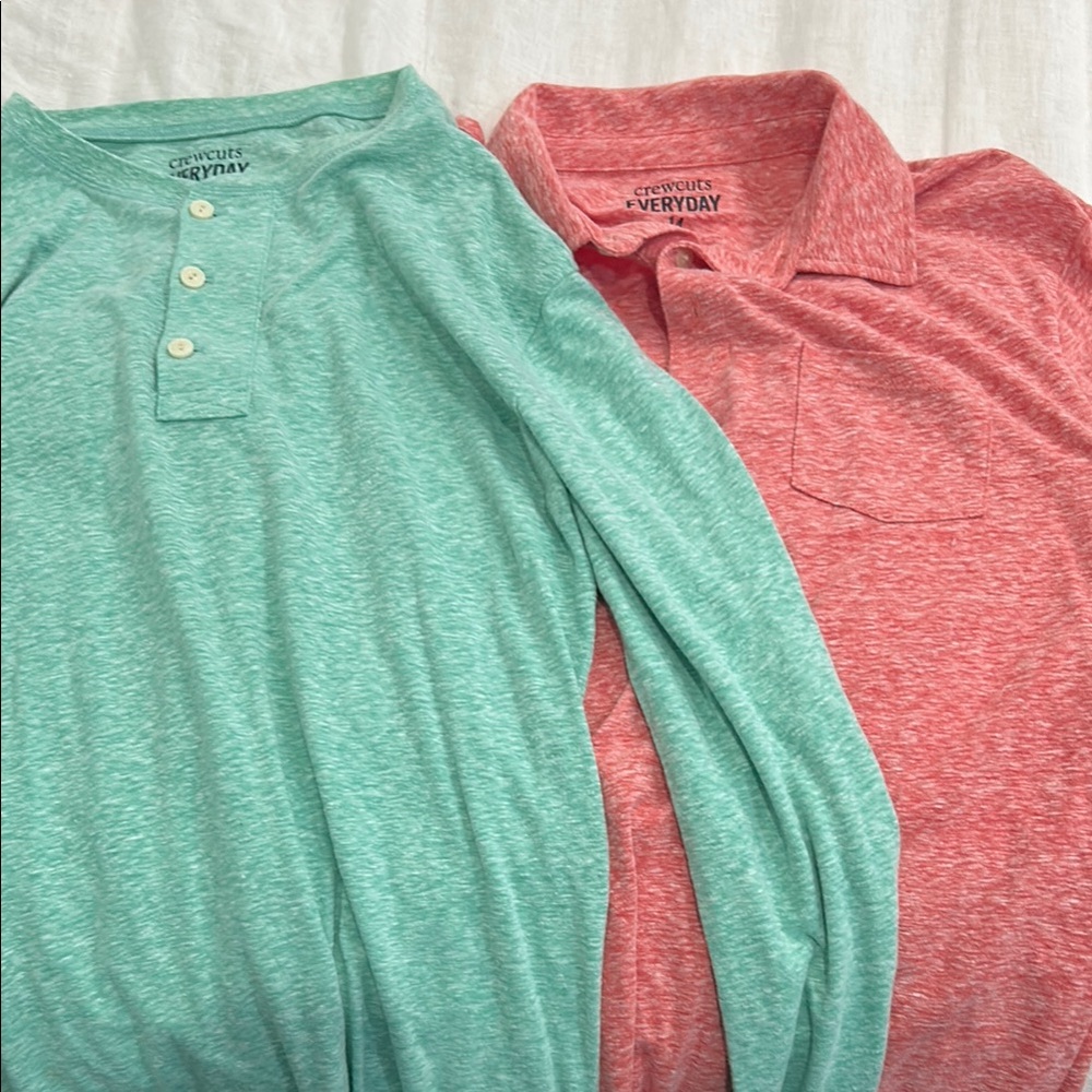 Boys Crewcuts Green and Red Long Sleeve Tops (one collared and one Henley)